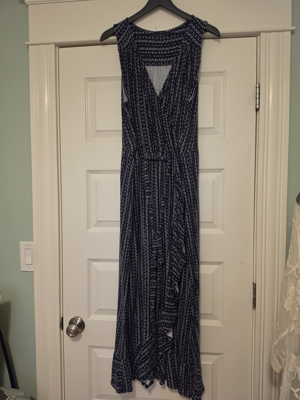 Navy Printed V-Neck Sleeveless Maxi Dress